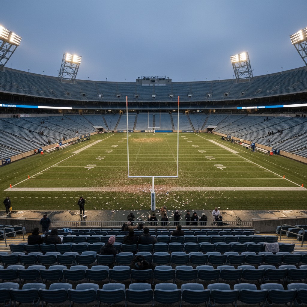 Empty college football stadium at night, symbolizing the impact of team opt-outs on bowl games and the future of the postseason.