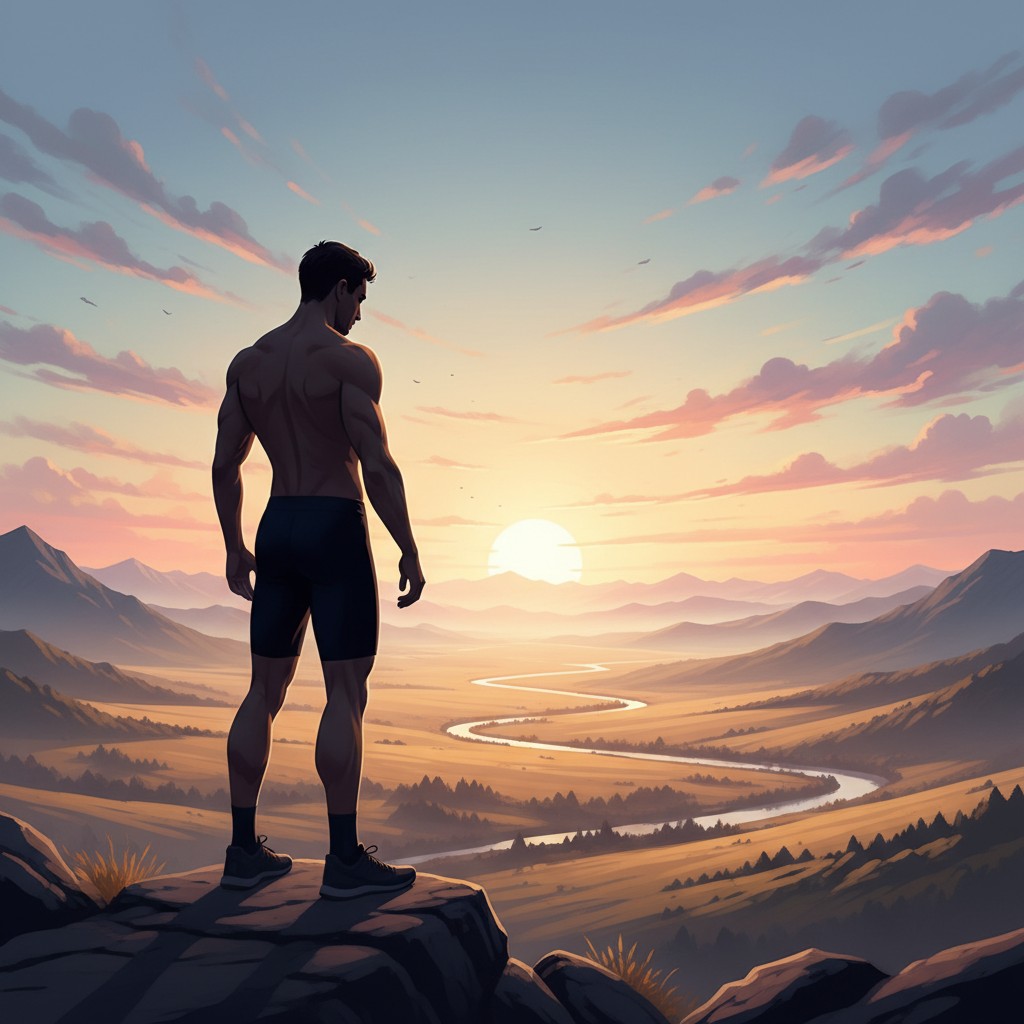 Silhouette of an athletic individual at sunrise, symbolizing resilience and hope amidst struggle.